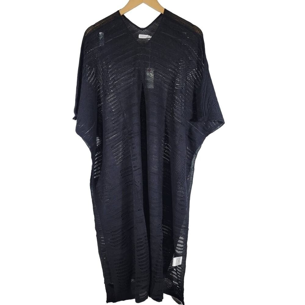 Mer Sea Souk Knit Tunic Black One Size Loose 100%‎ Cotton V-Neck Cover-Up
